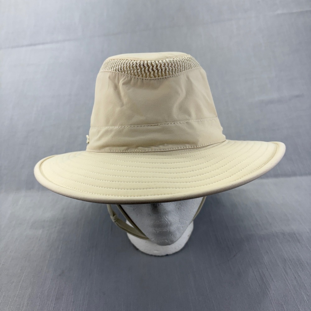 Tilley Hat Unisex 7 1/8 LTM6 Airflo Khaki Beige Mesh Sun Protection Wide Brim